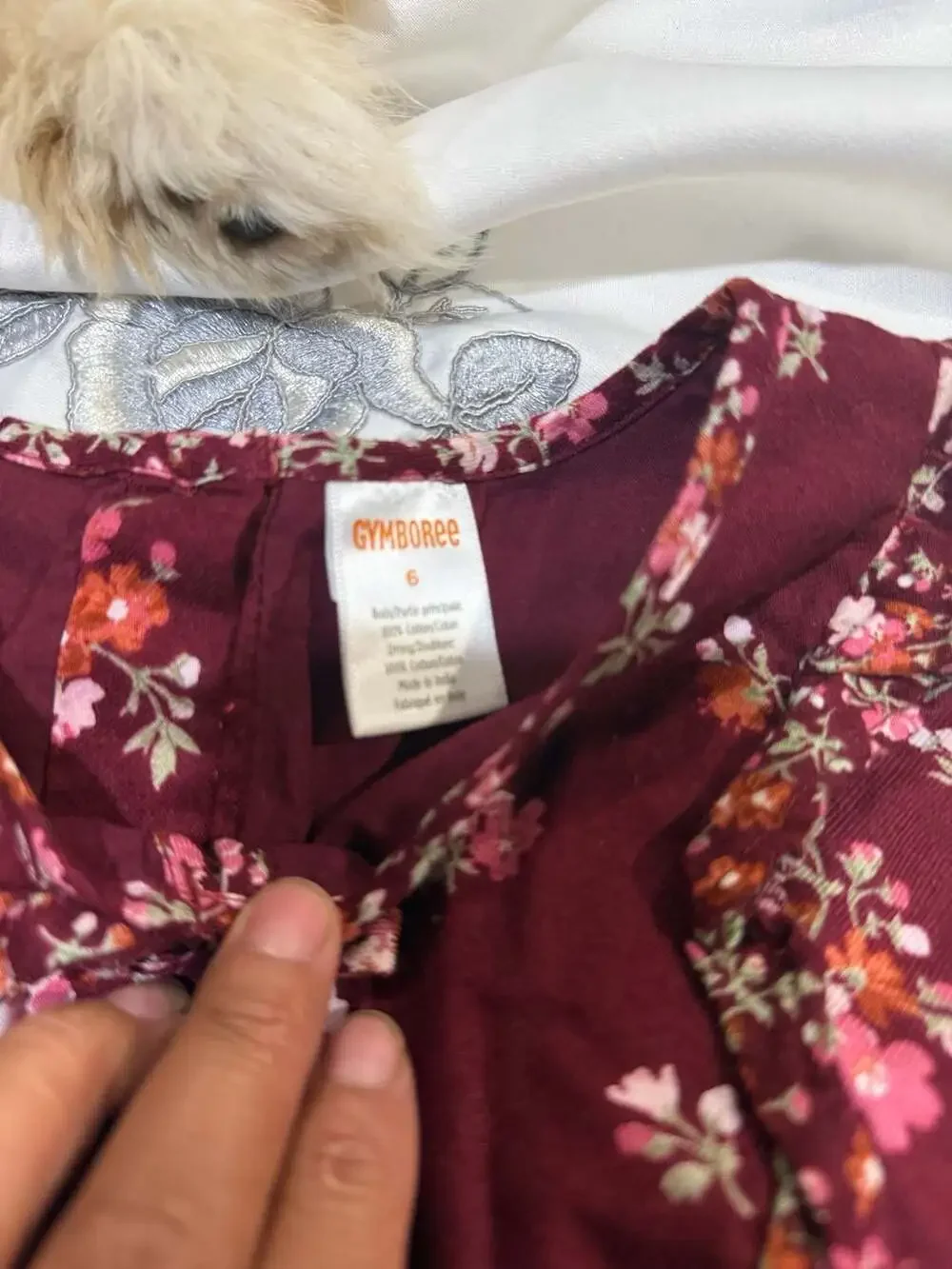 Gymboree Girls Long Sleeve Tiered Floral Twill Dress Burgundy Size 6